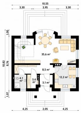 Rzut projektu Szafran 2 (CE) - parter