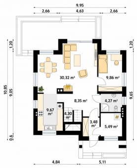 Rzut projektu Drozd 2 (CE) - parter