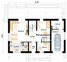 Rzut projektu Jeżyna 2 (CE) - parter