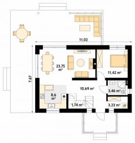 Rzut projektu Aksamitka 2 (KO) - parter