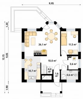 Rzut projektu Pliszka 2 (CE) - parter