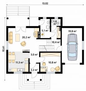 Rzut projektu Pik dr-T (DR-T) - parter