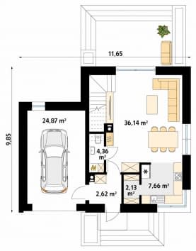 Rzut projektu Kote 2 (PH) - parter