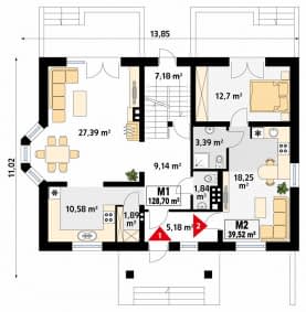 Rzut projektu Goździk 2 (CE) - parter