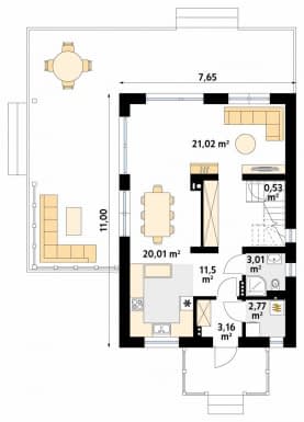 Rzut projektu Aksamitka 3 (KO) - parter