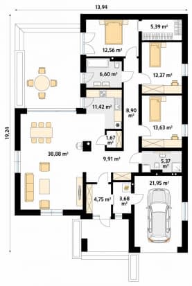 Rzut projektu Cytrus 2 (KO) - parter