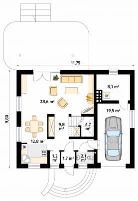 Rzut projektu Chaber 3 (CE) - parter