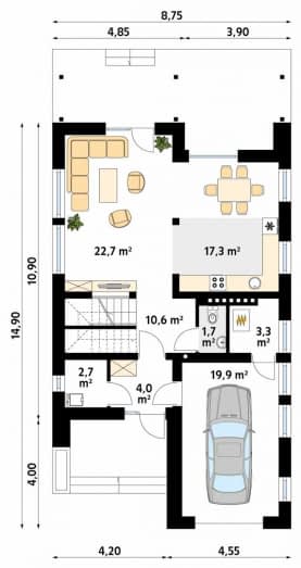 Rzut projektu Lotos (CE) - parter