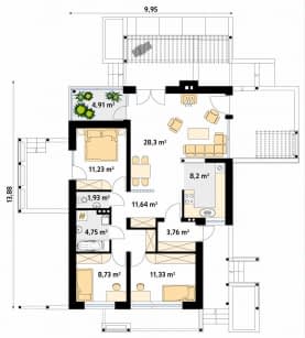 Rzut projektu Lara (CE) - parter