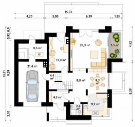 Rzut projektu Jaspis 5 (CE) - parter
