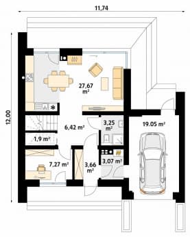 Rzut projektu Malutki 10 (KO) - parter