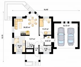 Rzut projektu Pliszka 3 (CE) - parter