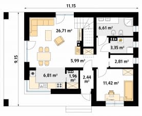 Rzut projektu Krzemień (PH) - parter