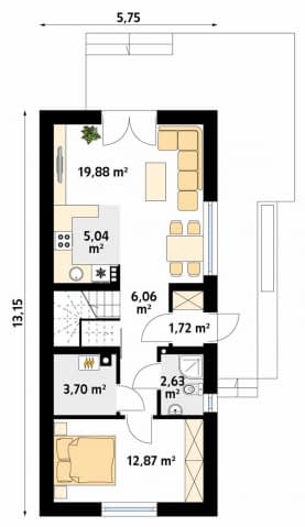 Rzut projektu Ryś (CE) - parter
