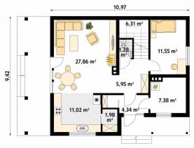 Rzut projektu Indygo 2 dr-T (DR-T) - parter