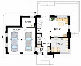 Rzut projektu Kawka 4 (CE) - parter