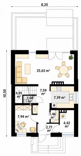 Rzut projektu Lilia 3 (CE) - parter