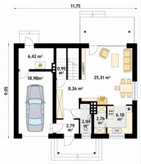 Rzut projektu Agatka 2 (CE) - parter