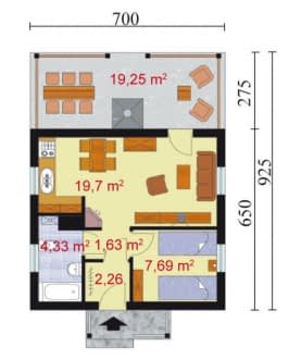 Rzut projektu BAZYLEA dom letniskowy - Parter
