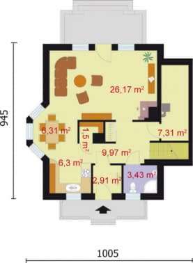 Rzut projektu SPARTA - BLIŹNIAK (jeden segment) - Segment A - parter
