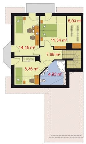 Rzut projektu BOLONIA - bliźniak (dla jednego segmentu) - Segment A - poddasze