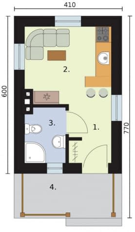 Rzut projektu BADAJOZ dom letniskowy na zgłoszenie do 35m2 - Rzut przyziemia