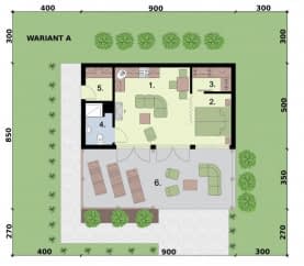 Rzut projektu BELO HORIZONTE dom letniskowy - Rzut parteru - WARIANT A