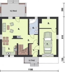 Rzut projektu TRYPOLIS szkielet drewniany - Rzut przyziemia