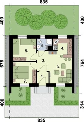 Rzut projektu LUBLANA 2 C dom mieszkalny (zabudowa szeregowa) - SEGMENT B - rzut przyziemia