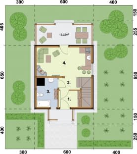 Rzut projektu LUIZJANA szkielet drewniany dom letniskowy z poddaszem - Rzut przyziemia