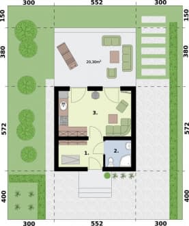 Rzut projektu LIDO A dom letniskowy na zgłoszenie do 35 m2 - Rzut przyziemia