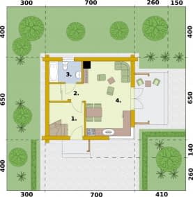 Rzut projektu ORLEAN 7 projekt domu letniskowego z bali drewnianych - Rzut przyziemia