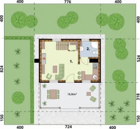 Rzut projektu BARI C szkielet drewniany, dom mieszkalny, całoroczny - Rzut przyziemia