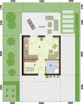 Rzut projektu LIDO A OC szkielet drewniany letniskowy, ocieplony na zgłoszenie do 35m2 - Rzut przyziemia