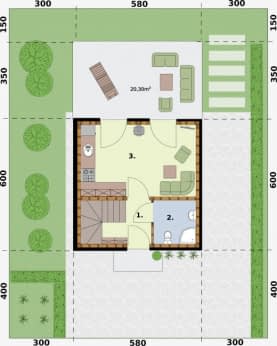 Rzut projektu LIDO 3 C szkielet drewniany dom mieszkalny, całoroczny z antresolą - Rzut przyziemia