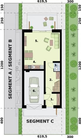 Rzut projektu ALTEA - dom szeregowy, segment C - SEGMENT C - rzut przyziemia