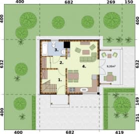Rzut projektu ORLEAN 7 dom letniskowy szkielet drewniany - Rzut przyziemia