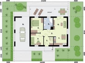 Rzut projektu BARBADOS 3B dom letniskowy z wiatą - Rzut przyziemia