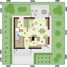 Rzut projektu SEVILLA 3 szkielet drewniany - Rzut przyziemia