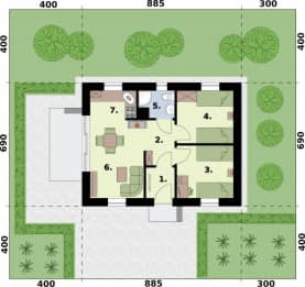 Rzut projektu LEON C dom całoroczny, mieszkalny - Rzut przyziemia