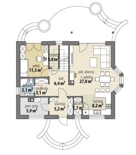 Rzut projektu Atlantyda Mała III - Parter