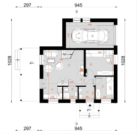 Rzut projektu D54 - Olaf WT2021 - Parter