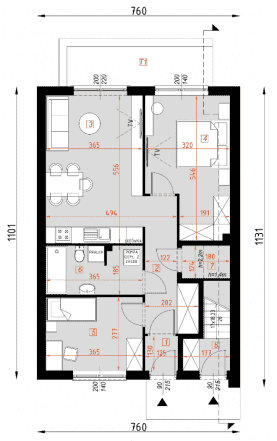 Rzut projektu D424 - Segment dwulokalowy WT2021 - Parter