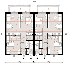 Rzut projektu D424A - Zabudowa bliźniacza - segmenty dwulokalowe WT2021 - Parter