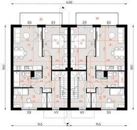 Rzut projektu D424A - Zabudowa bliźniacza - segmenty dwulokalowe WT2021 - Piętro