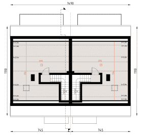 Rzut projektu D424A - Zabudowa bliźniacza - segmenty dwulokalowe WT2021 - Poddasze