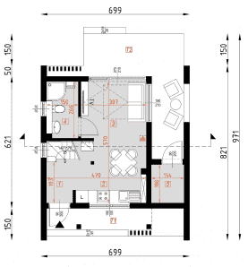 Rzut projektu D433 - WT2021 wersja drewniana - Parter