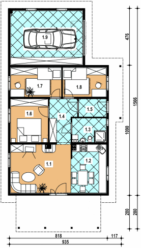 Rzut projektu A-139 szkieletowy - Parter