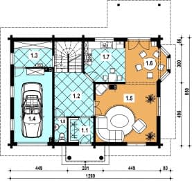 Rzut projektu L-90 z bali - Parter