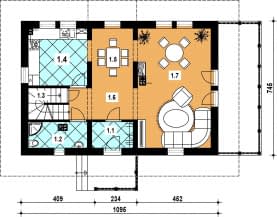 Rzut projektu L-75 murowany - Parter